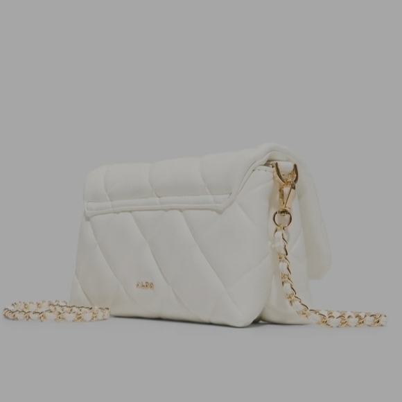 Aldo White Quilted Clutch with Gold Charms - Picture 6 of 8